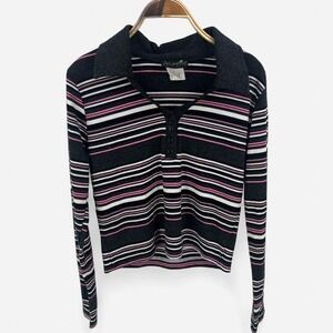 Y2K Preppy Polo Top With Pink Stripes